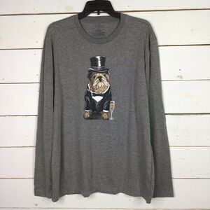 New Club Room Bulldog Top Hat Christmas New Years Holiday Shirt Gray Men's Large